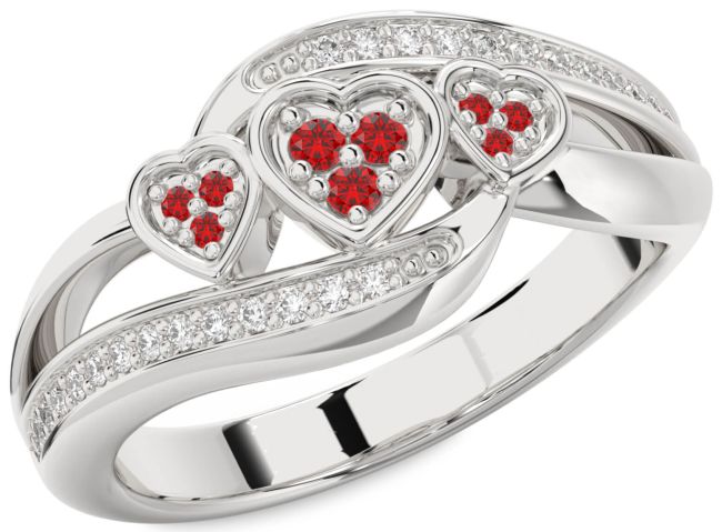 Diamond Ruby Silver Heart Ring