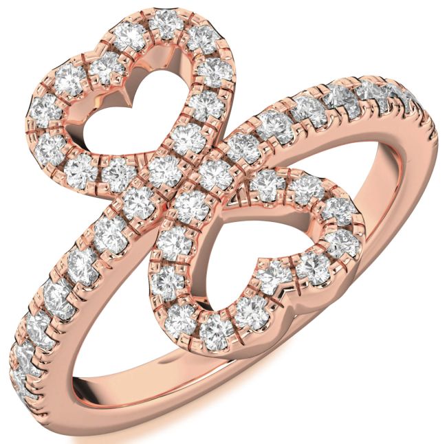 Diamond Rose Gold Silver Heart Pave Ring