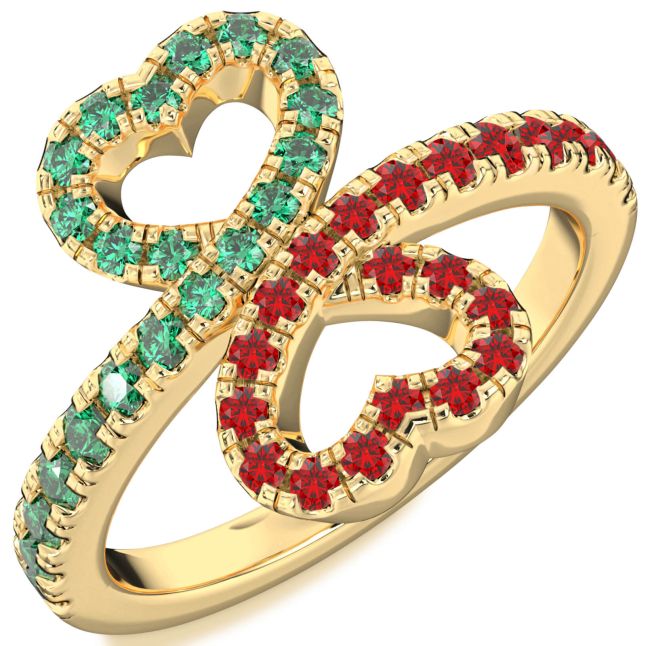 Emerald & Ruby Gold Heart Pave Promise Ring