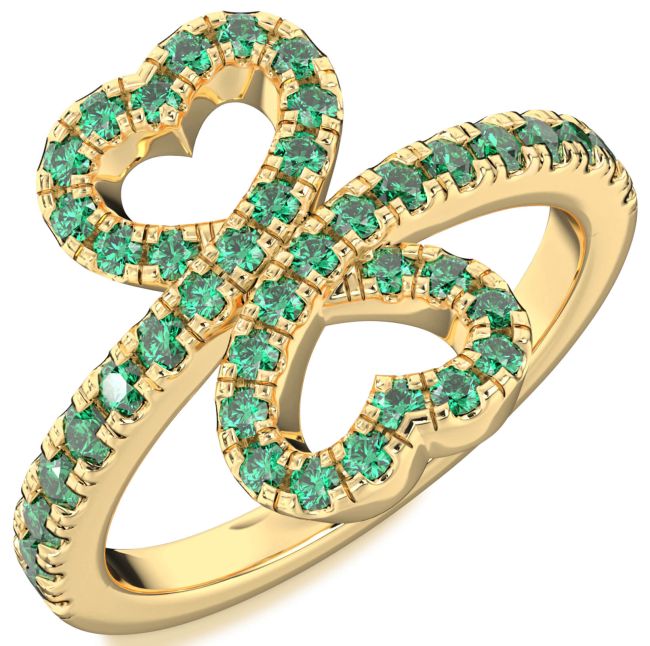 Emerald Gold Silver Heart Pave Ring