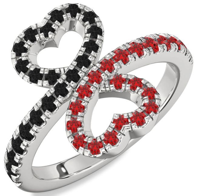 Black Diamond & Ruby Silver Heart Pave Promise Ring
