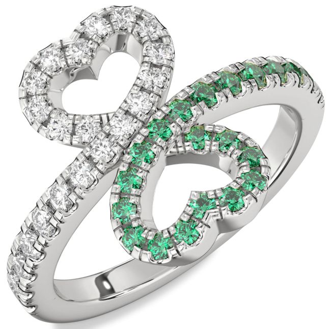 Emerald & Diamond Silver Heart Pave Promise Ring