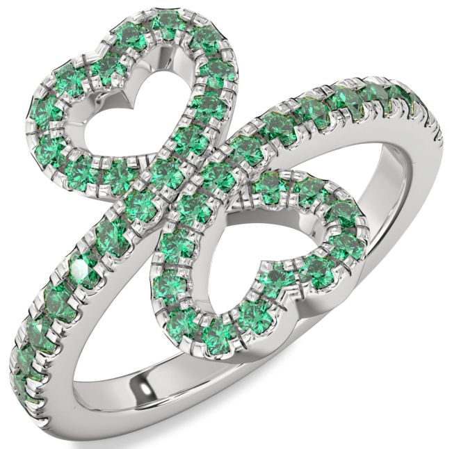 Emerald Silver Heart Pave Ring