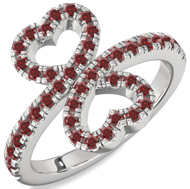Garnet Platinum Heart Pave Ring