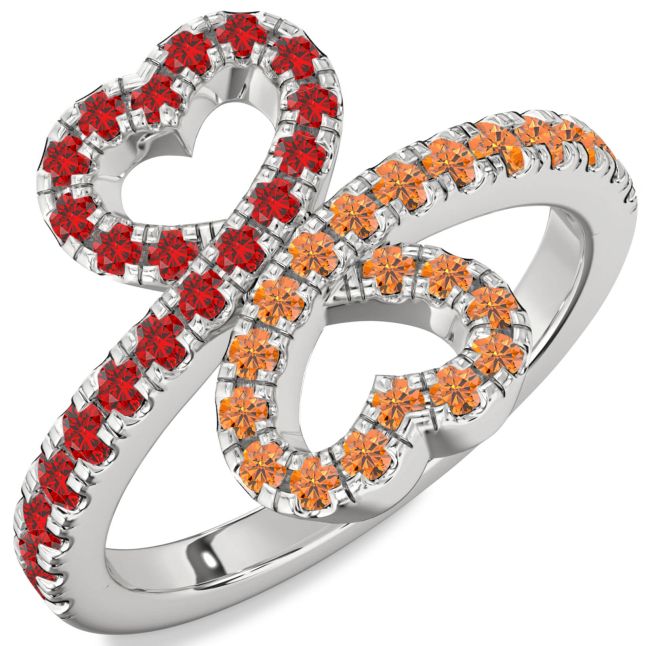 Ruby & Citrine Silver Heart Pave Promise Ring
