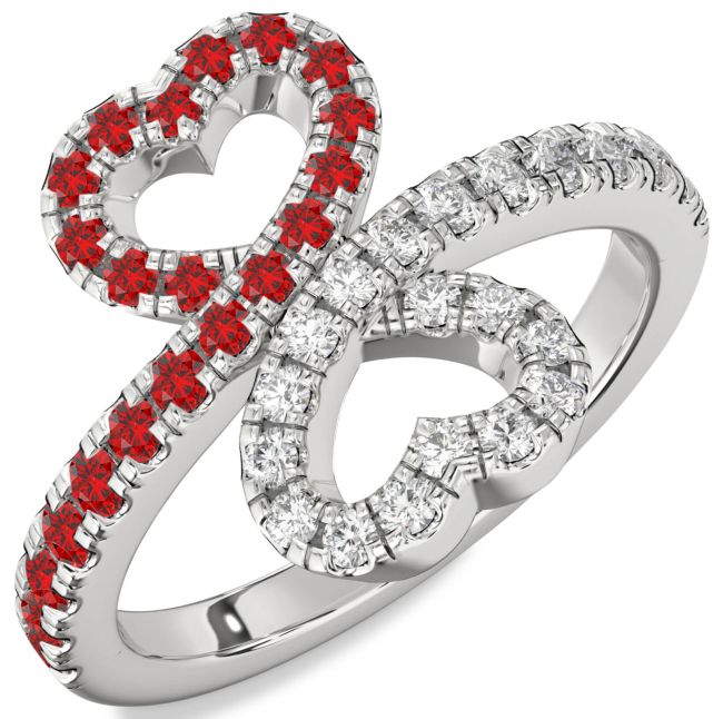 Diamond & Ruby Silver Heart Pave Promise Ring