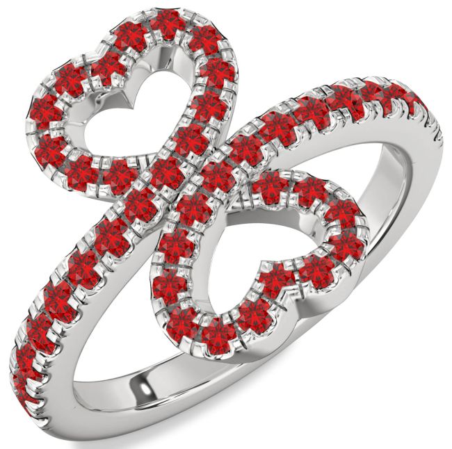 Ruby Silver Heart Pave Ring