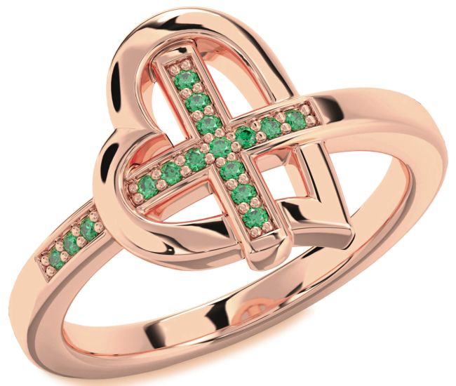 Emerald Rose Gold Heart Cross Ring