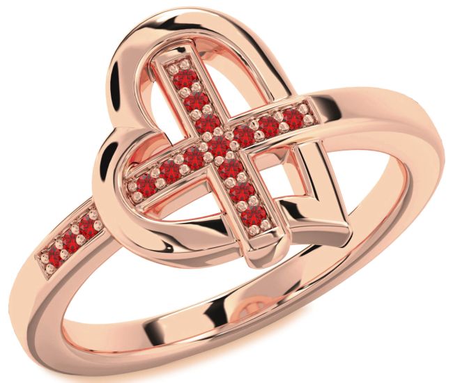 Ruby Rose Gold Heart Cross Ring