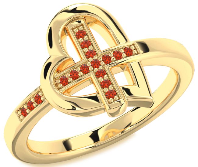 Fire Opal Gold Silver Heart Cross Ring