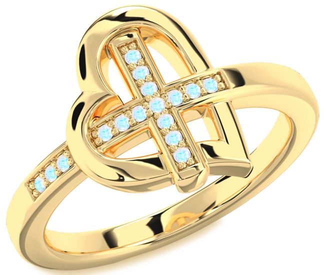 Moonstone Gold Silver Heart Cross Ring