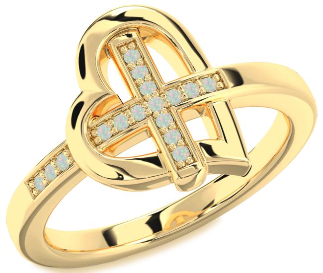 Opal Gold Heart Cross Ring