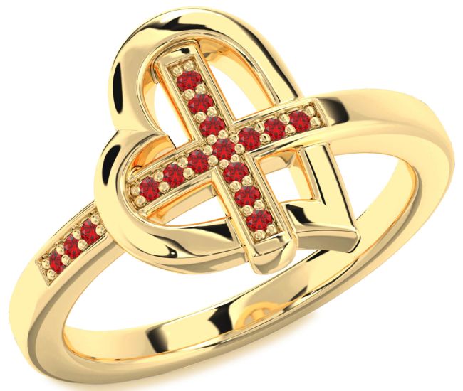 Ruby Gold Heart Cross Ring