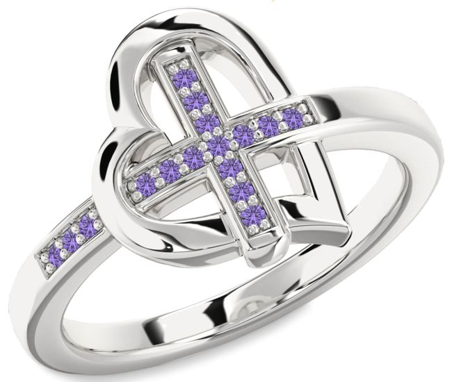 Alexandrite Silver Heart Cross Ring