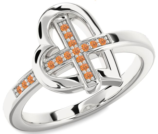 Citrine Silver Heart Cross Ring