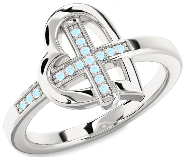 Moonstone Silver Heart Cross Ring