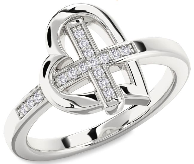 Salt & Pepper Diamond Silver Heart Cross Ring