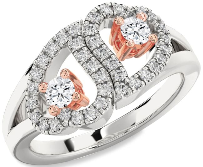 Diamond Silver & 10K Rose Gold Heart Two Stone Ring