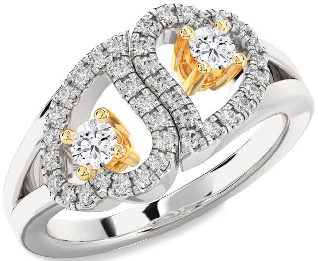 Diamond Platinum & Yellow Gold Heart Two Stone Ring