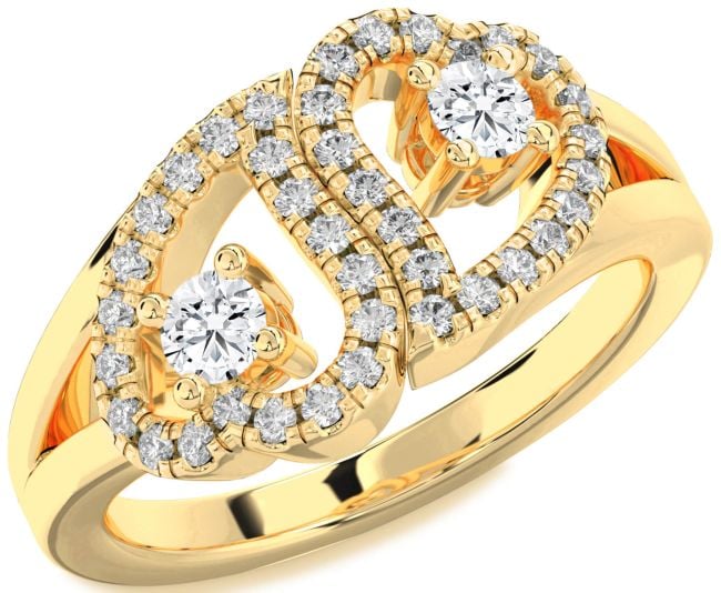 Diamond Gold Heart Two Stone Ring