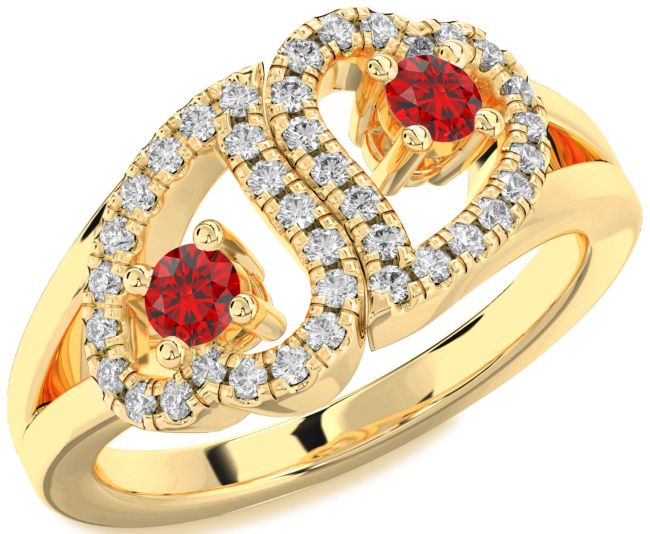 Diamond Ruby Gold Silver Heart Two Stone Birthstone Ring