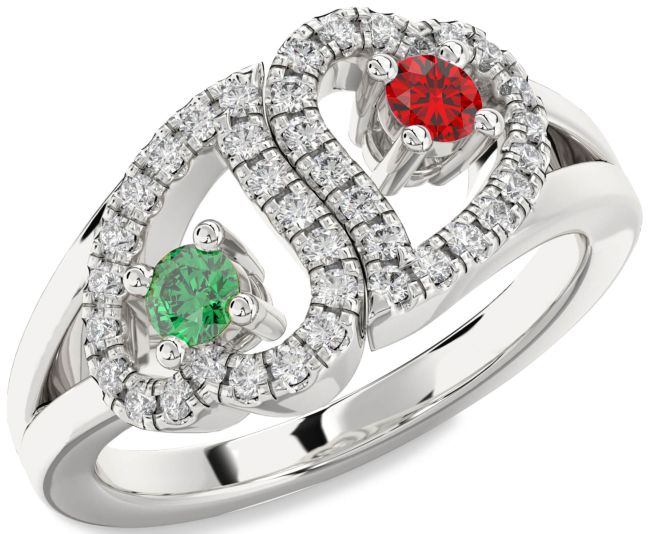 Diamond Silver Heart Two Stone Promise Ring