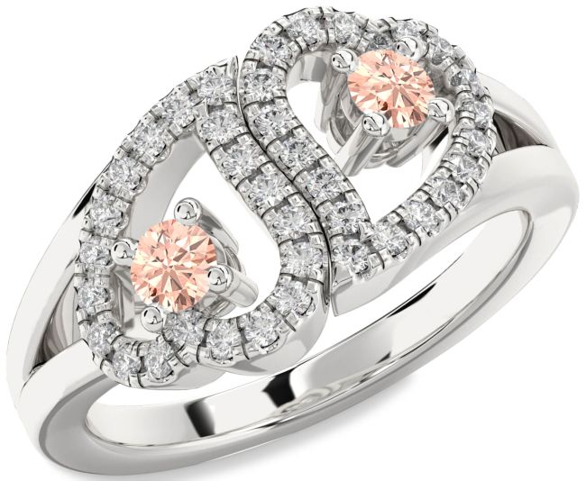 Diamond Morganite Silver Heart Two Stone Ring