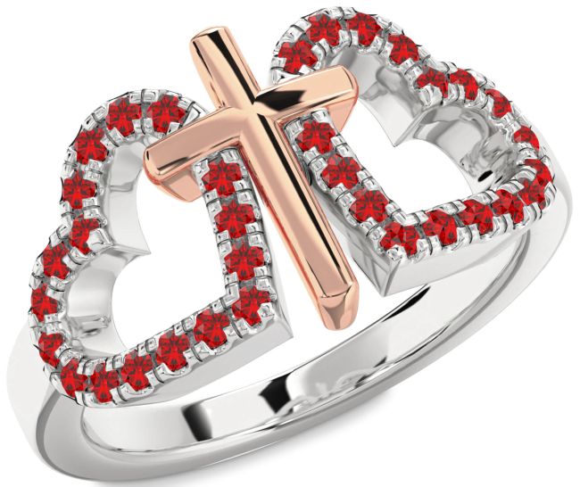 Ruby Rose Gold Silver Heart Cross Ring