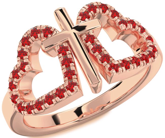 Ruby Rose Gold Heart Cross Ring