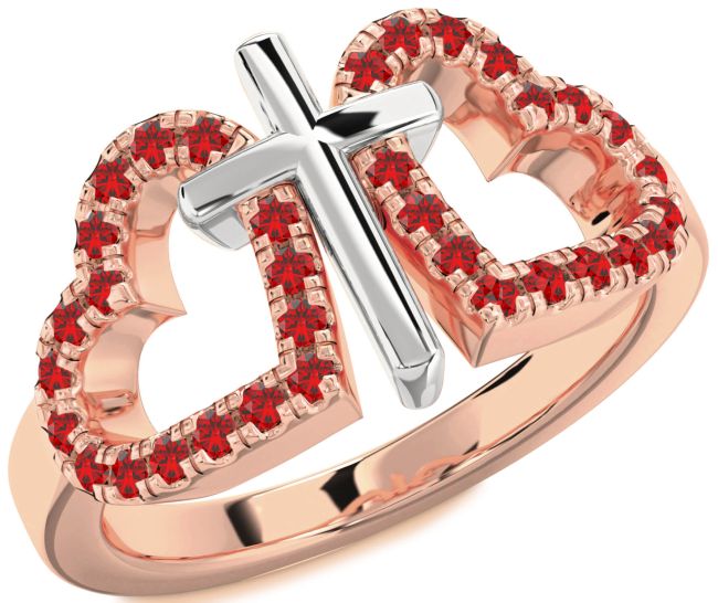 Ruby Rose Gold Silver Heart Cross Ring