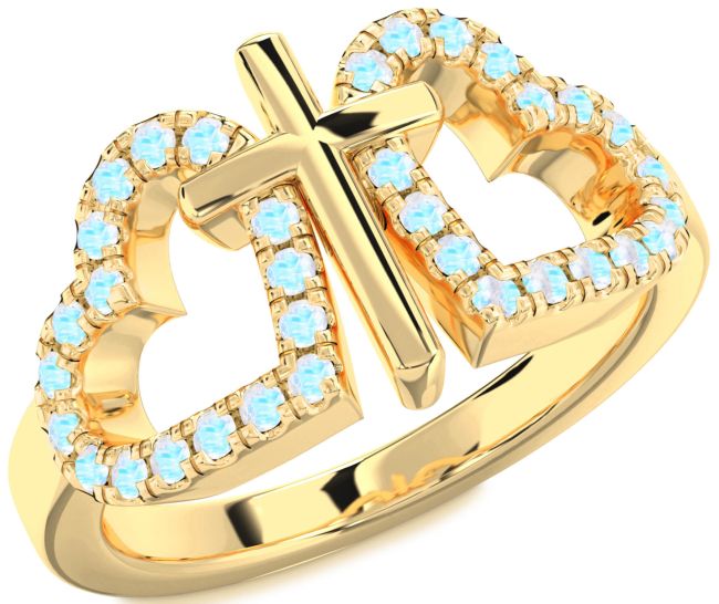 Moonstone Gold Heart Cross Ring