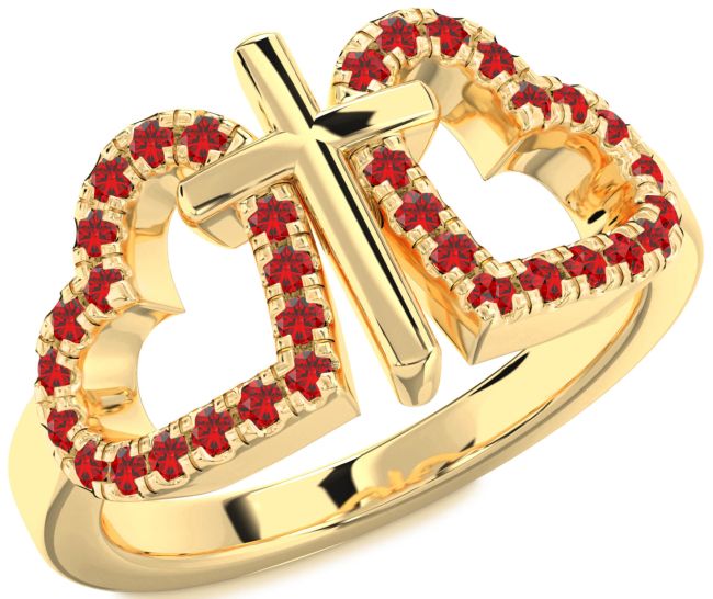 Ruby Gold Heart Cross Ring