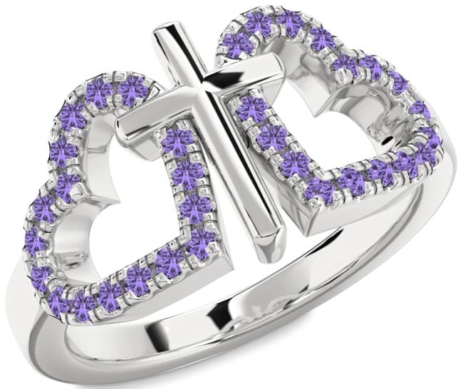 Alexandrite Silver Heart Cross Ring
