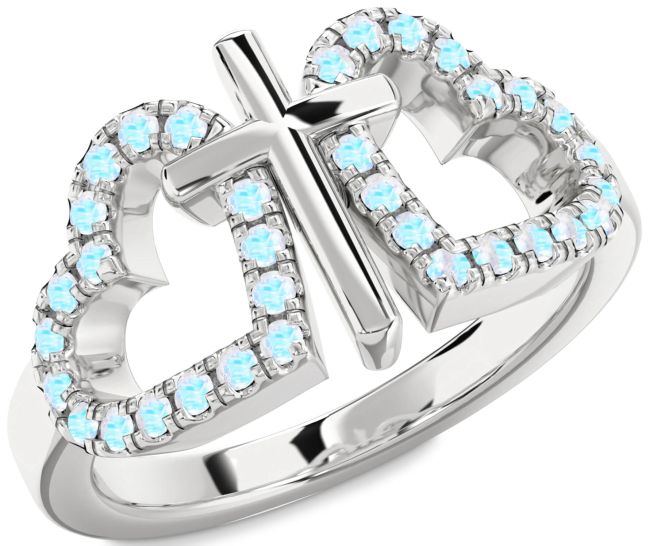 Moonstone Silver Heart Cross Ring