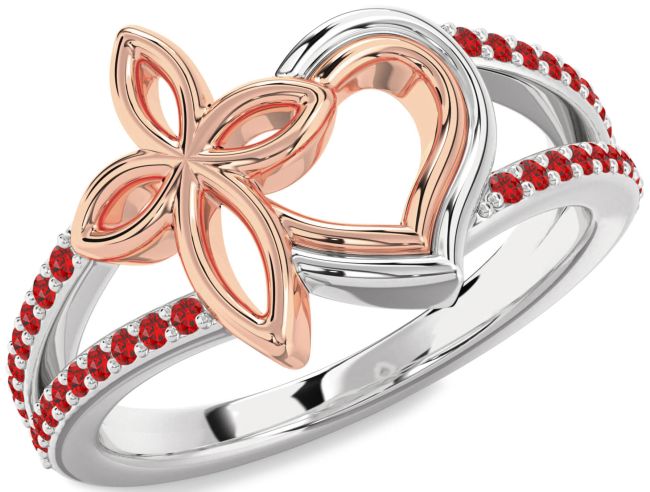 Ruby Rose Gold Silver Heart Cross Ring
