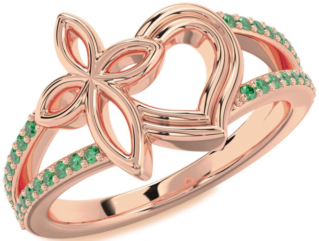 Emerald Rose Gold Heart Cross Ring