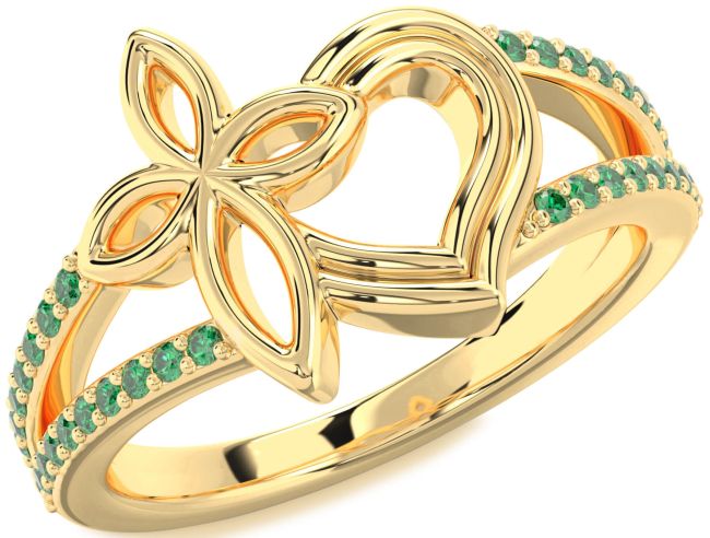 Emerald Gold Heart Cross Ring