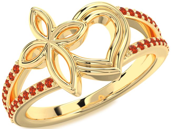 Fire Opal Gold Heart Cross Ring