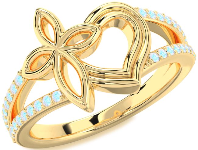 Moonstone Gold Silver Heart Cross Ring