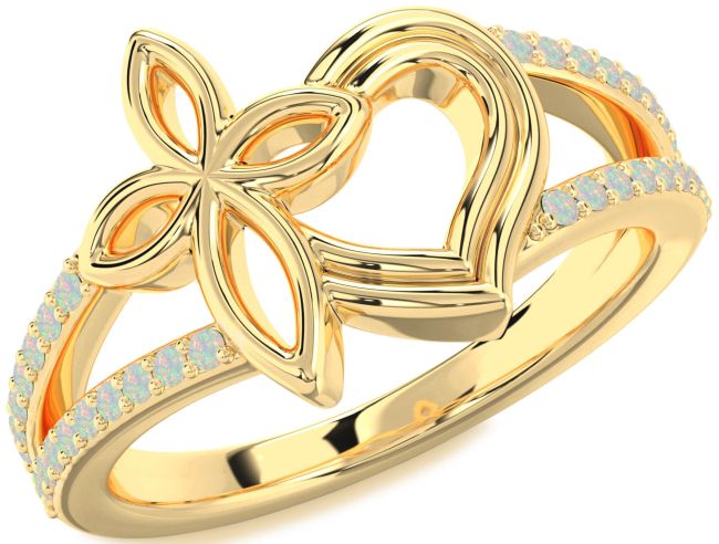 Opal Gold Silver Heart Cross Ring