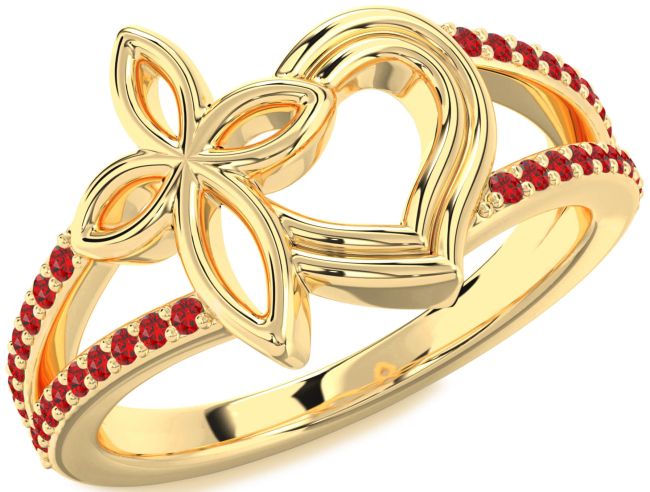 Ruby Gold Heart Cross Ring