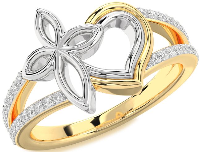 Diamond Platinum & Yellow Gold Heart Cross Ring