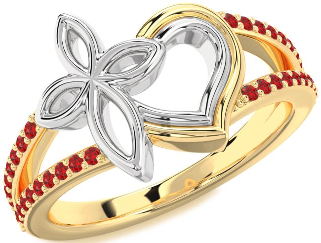 Ruby Gold Silver Heart Cross Ring