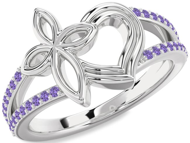 Alexandrite Silver Heart Cross Ring