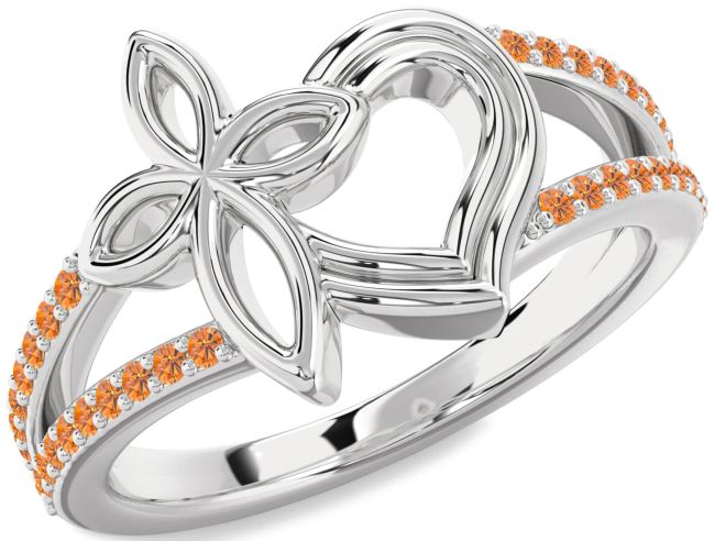 Citrine Silver Heart Cross Ring