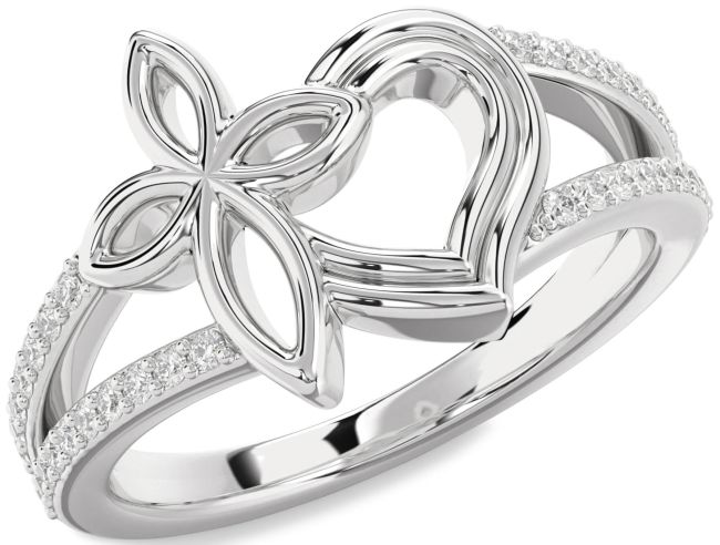 Lab Diamond Platinum Heart Cross Ring
