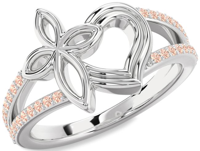 Morganite Silver Heart Cross Ring