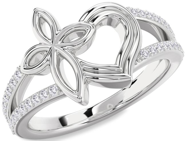 Salt & Pepper Diamond Silver Heart Cross Ring