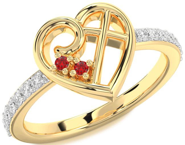 Diamond Ruby Gold Heart Cross Ring