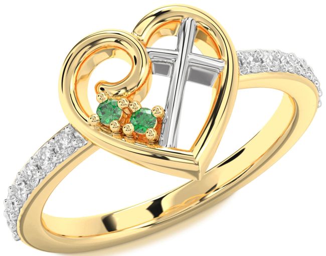 Diamond Emerald Gold Silver Heart Cross Ring